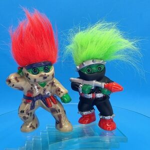 (2) Ninja Troll 1992 Sky Kids Action Figure Toy Vtg 90s Red Green Hair Karate 4"